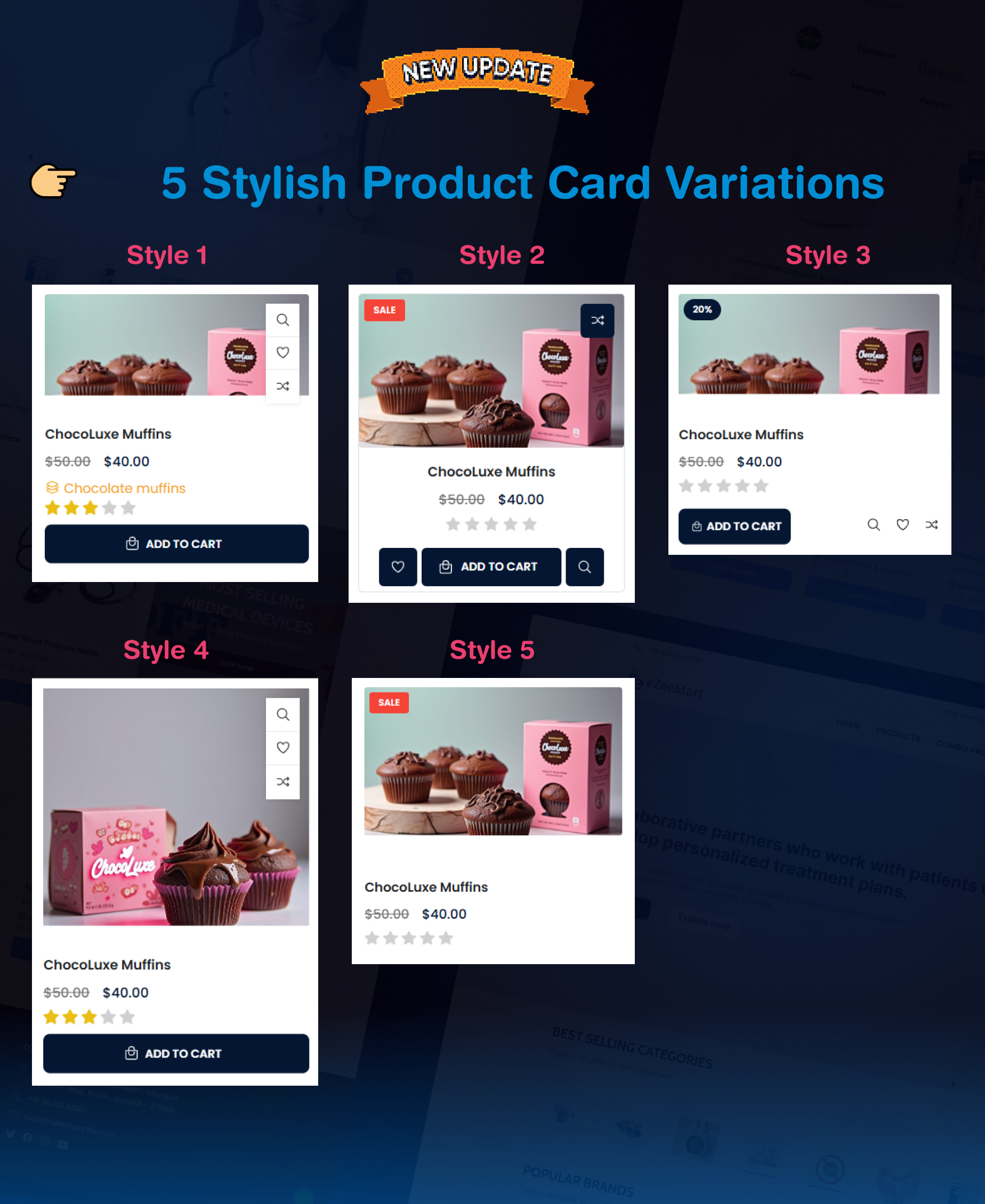 5 product card variations | eShop Plus - Multi Vendor, Multi Store, Multi Currency | eCommerce CMS Website in Laravel & Livewire