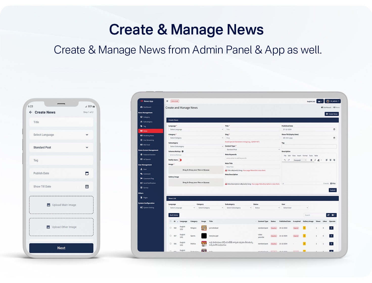 News App and Web -Flutter News App for Android and IOS App | News Website with Admin panel - 24