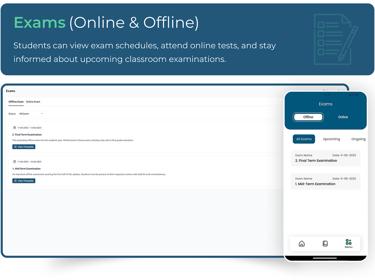 Exams online offline - Online school management software