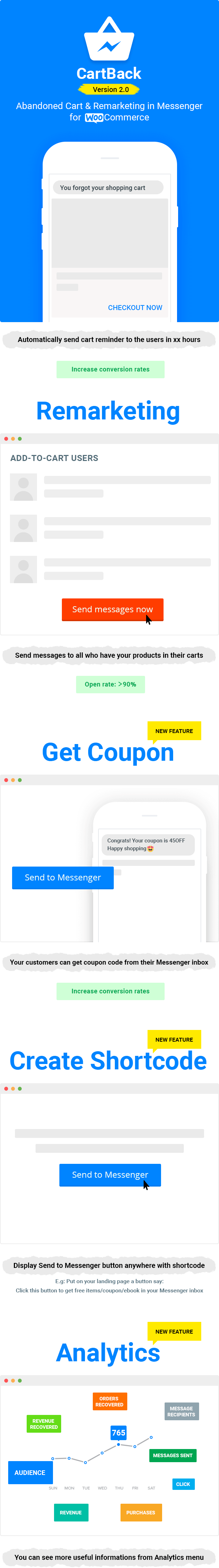 CartBack - WooCommerce Terk Edilmiş Alışveriş Sepeti ve Facebook Messenger'da Yeniden Pazarlama - 1