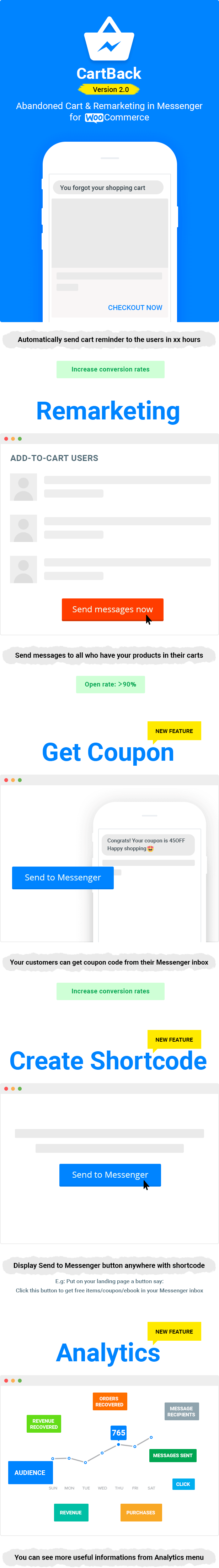 CartBack - WooCommerce Abandoned Cart & Remarketing in Facebook Messenger - 1