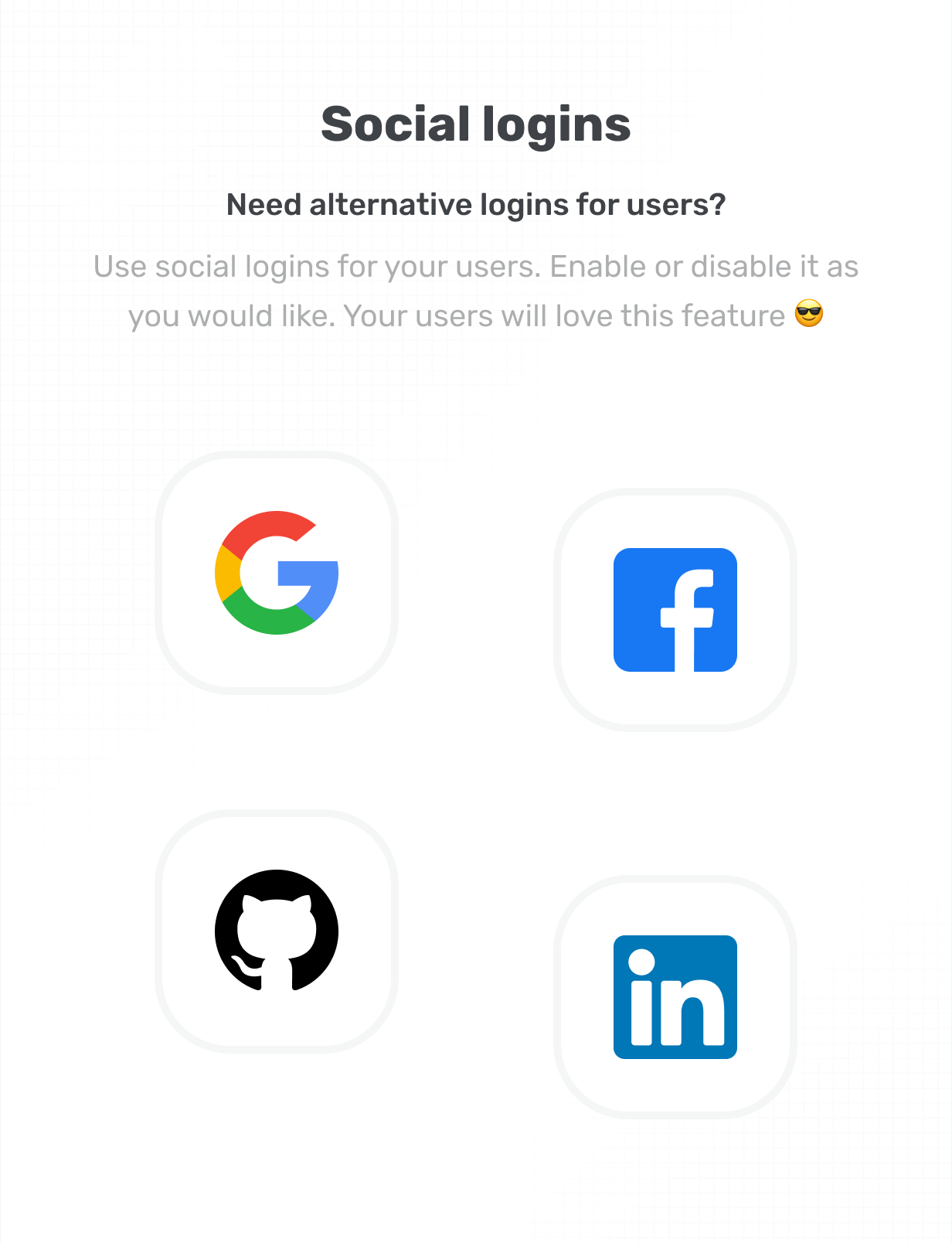 Social Logins Google Facebook LinkedIn Github aikeedo @heyaikeedo