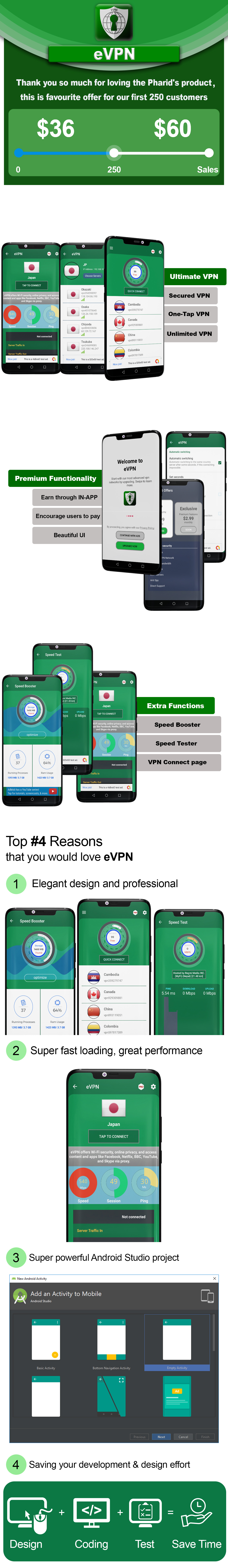 eVPN - Free Ultimate VPN | Android VPN, Billing, Phone Booster, Admob / Push Notification - 4