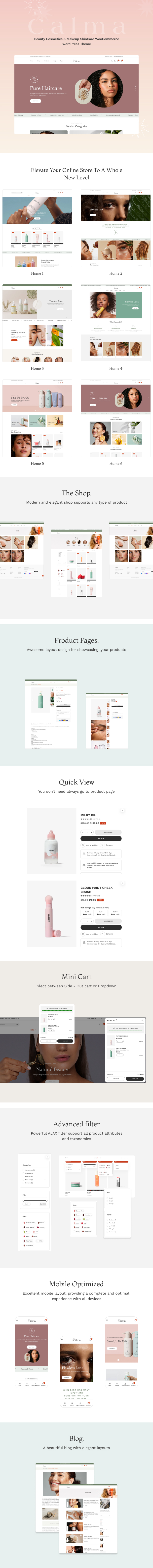 Beauty Cosmetics Makeup SkinCare WooCommerce WordPress Theme Calma Preview