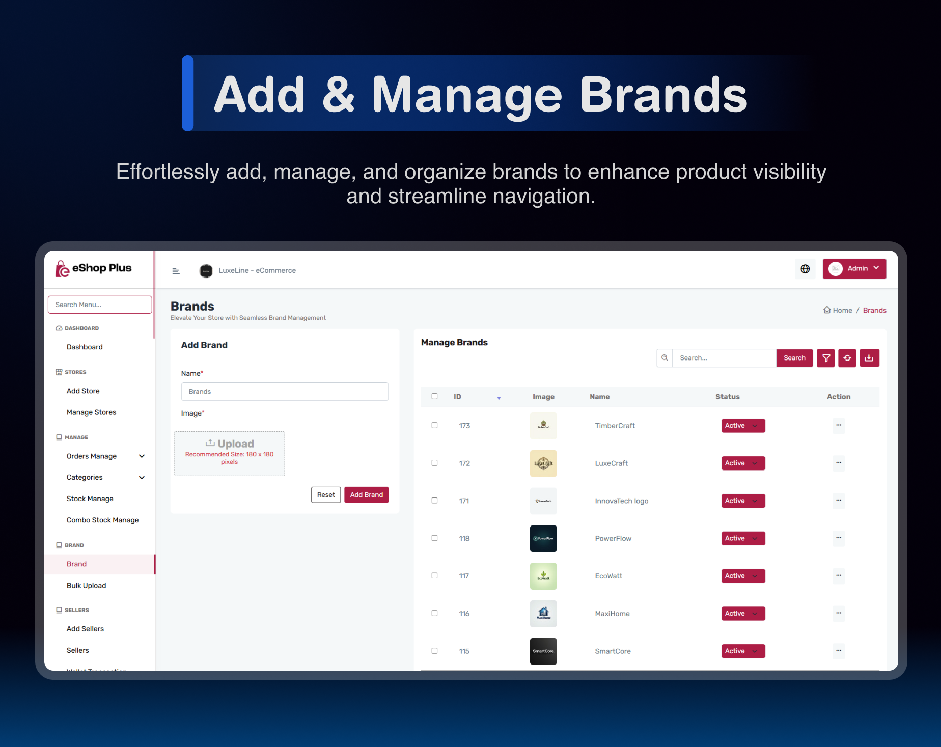 Manage Brands - eShop Plus - Multi Vendor, Multi Store, Multi Currency | eCommerce CMS Website in Laravel & Livewire