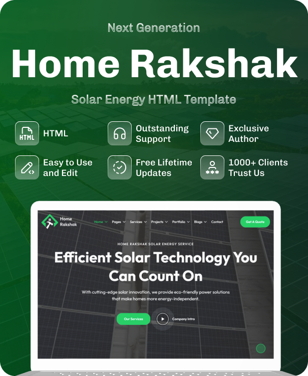 Renewable Solar Energy Service HTML Template - Home Rakshak - 1