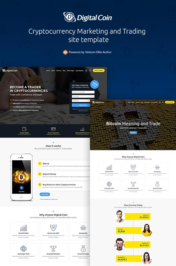  Cryptocurrency Marketing and Trading Site Template