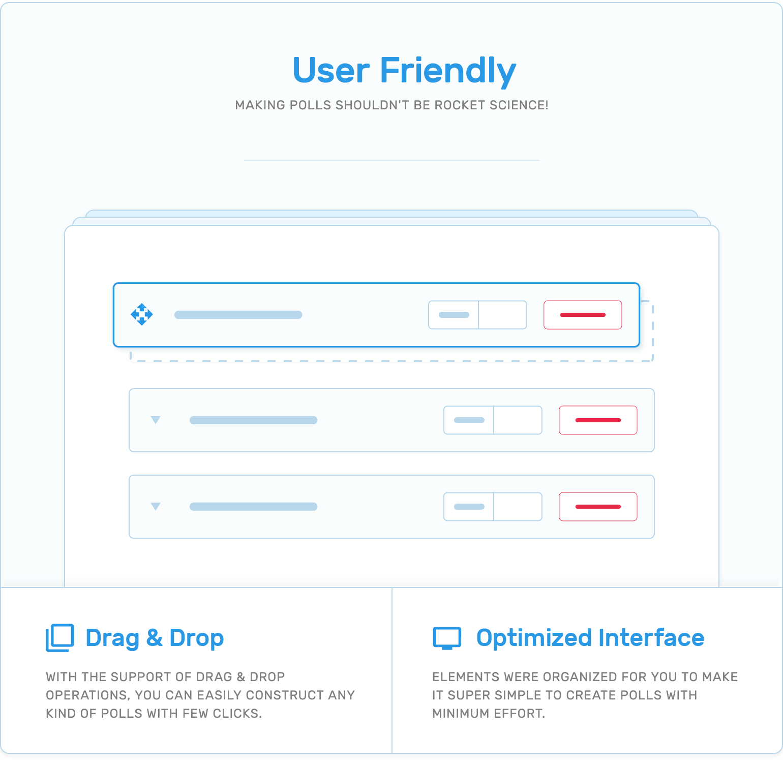 User Friendly, drag and drop and optimized interface in TotalPoll WordPress poll plugin.