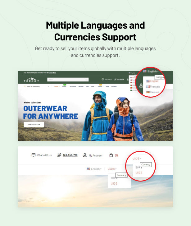 Multiple Languages and Currencies Support