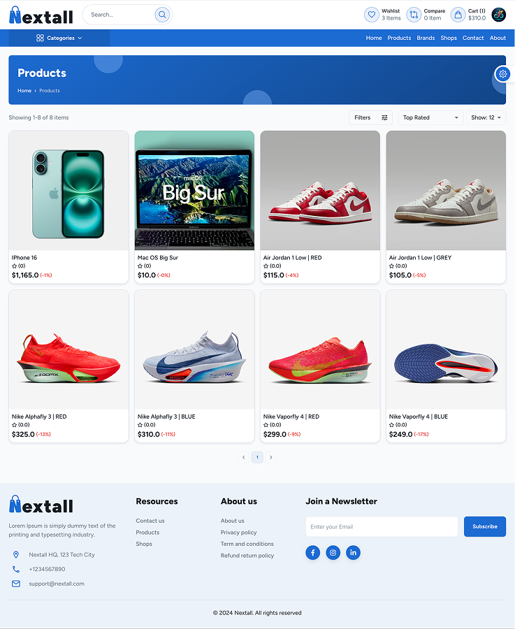 Nextall ecommerce script product list