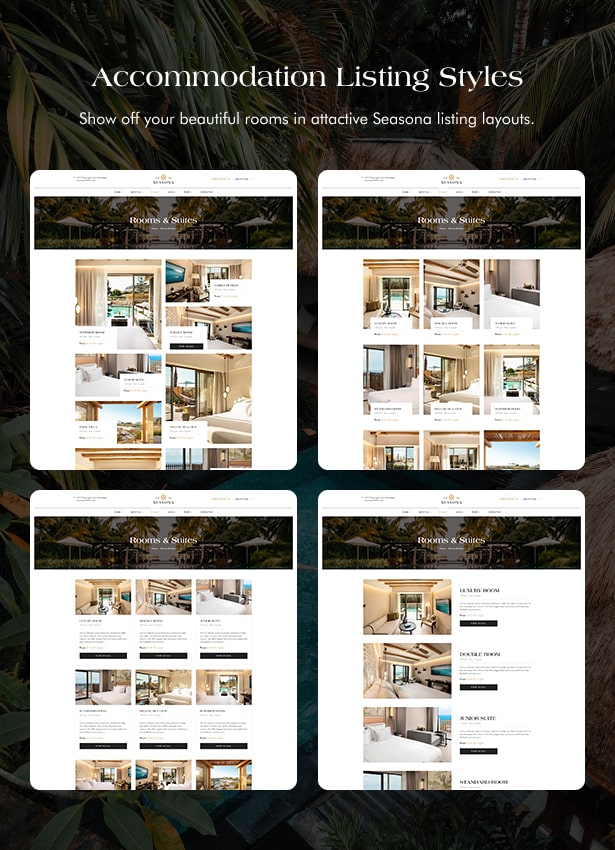 seasona - hotel resort booking wordpress theme - room listings