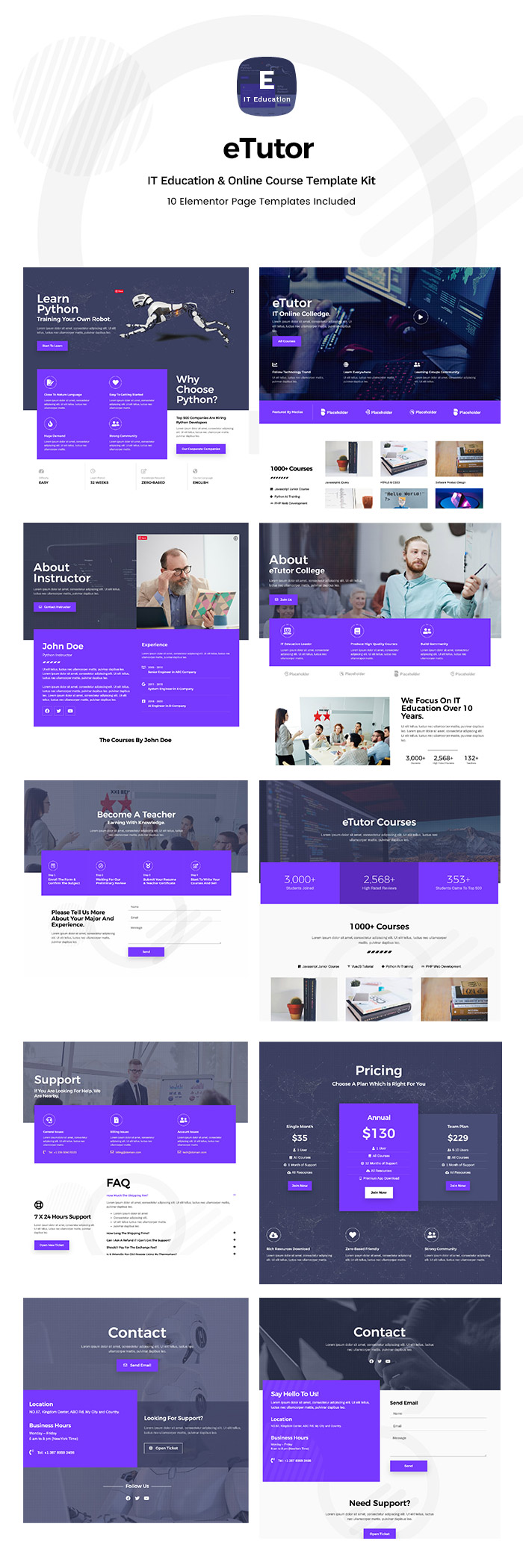 IT Education & online course elementor template kit