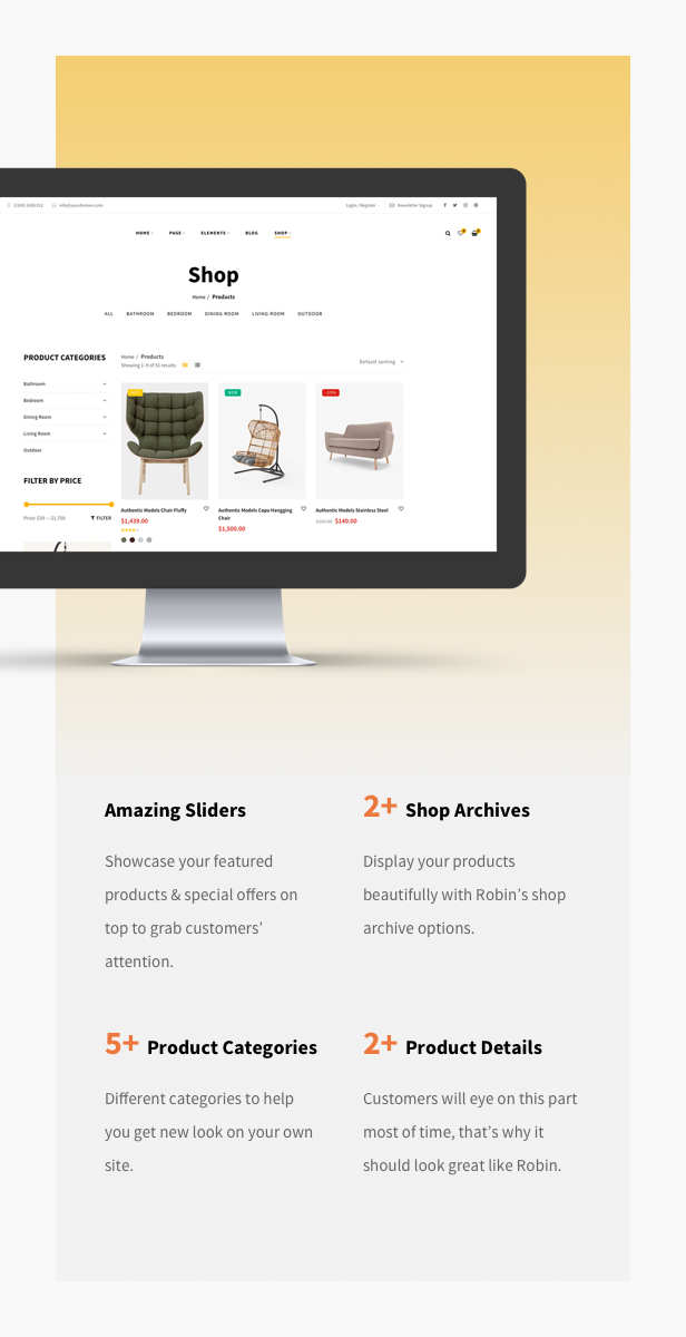 Theme WooCommerce WordPress Furniture Shop - Mua sắm theo bộ lọc thương hiệu