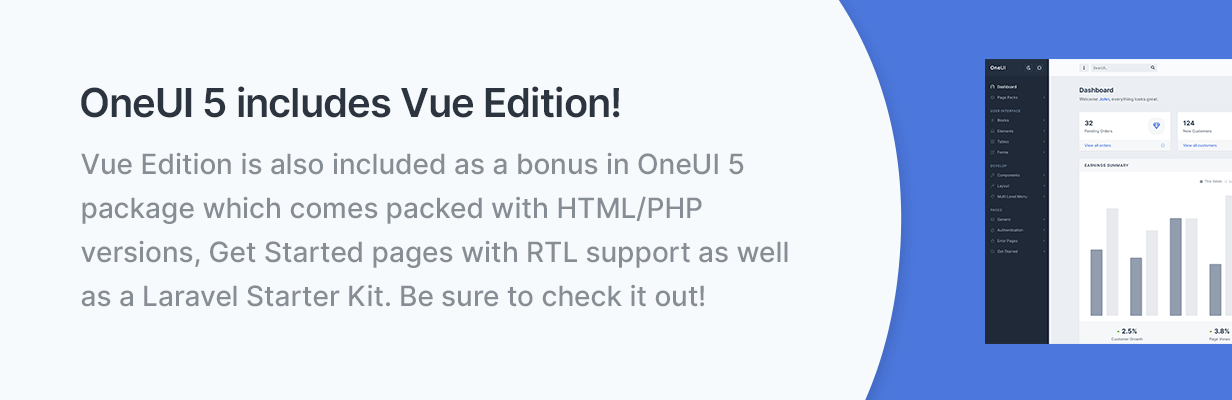 OneUI Vue Edition - Vuejs 3 Admin Dashboard Template - 6