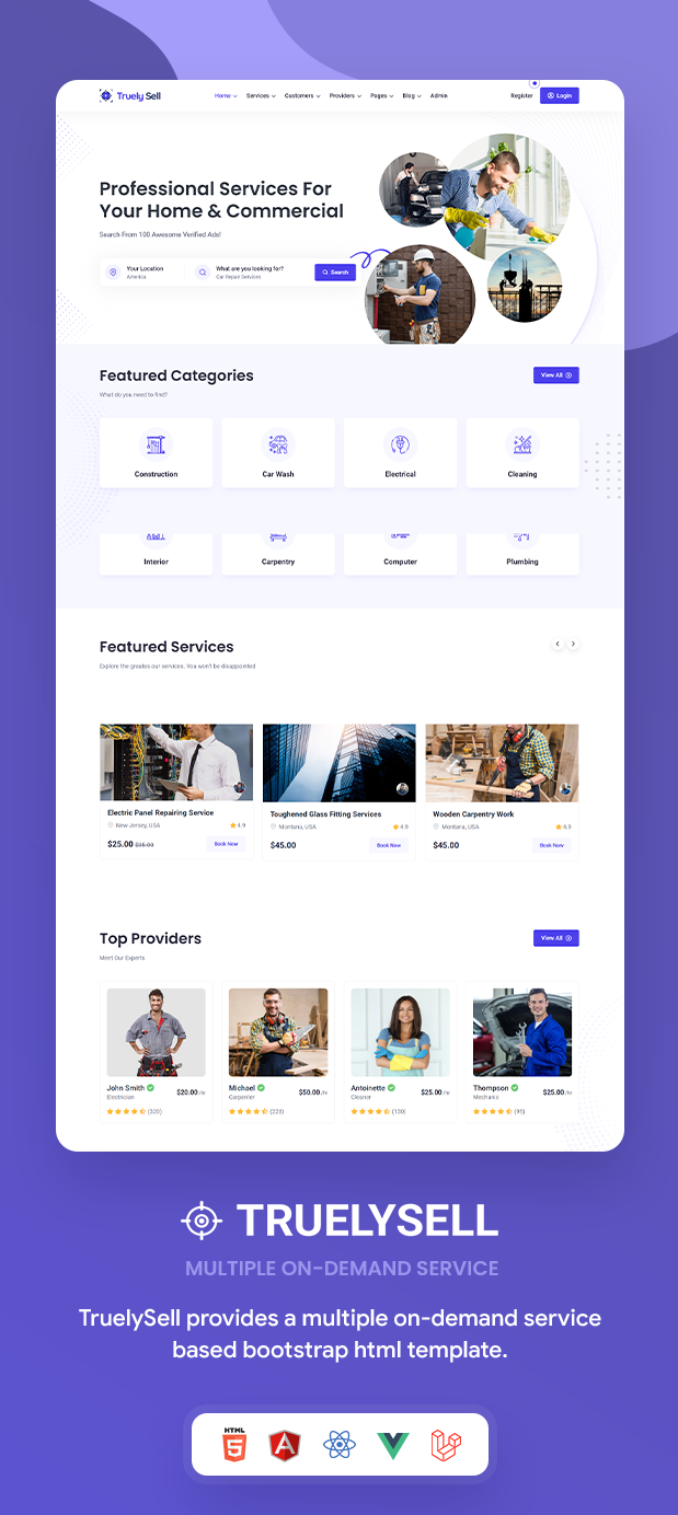 Truelysell - Service Marketplace, Service Provider List Template (HTML Angular, Laravel, Vue, React) - 2