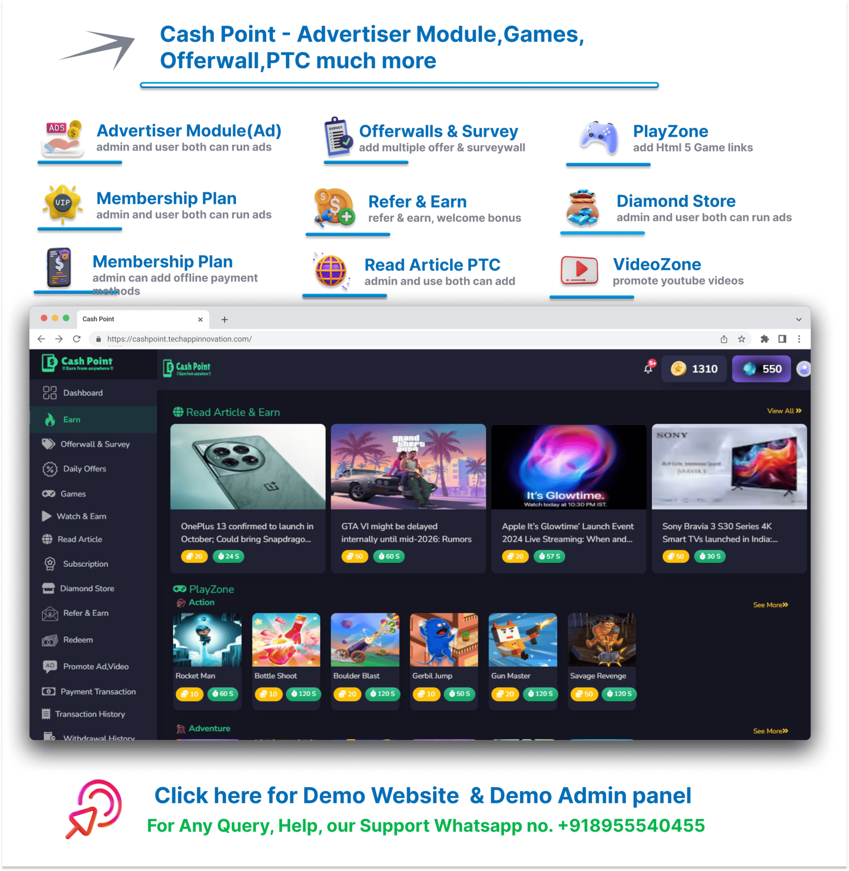 Reward Point - Daily Offer + Offerwall + Game + Spin + Dynamic Home - 5