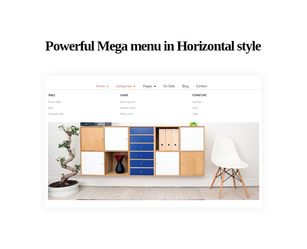 Powerful Mega menu in Horizontal style
