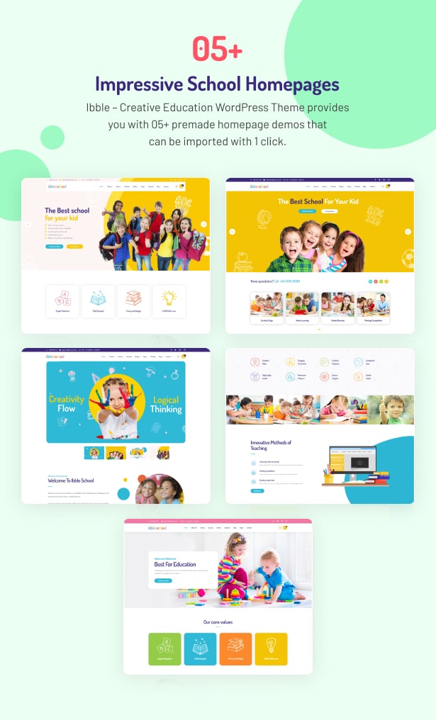 Ibble School- Education WordPress Theme homepages