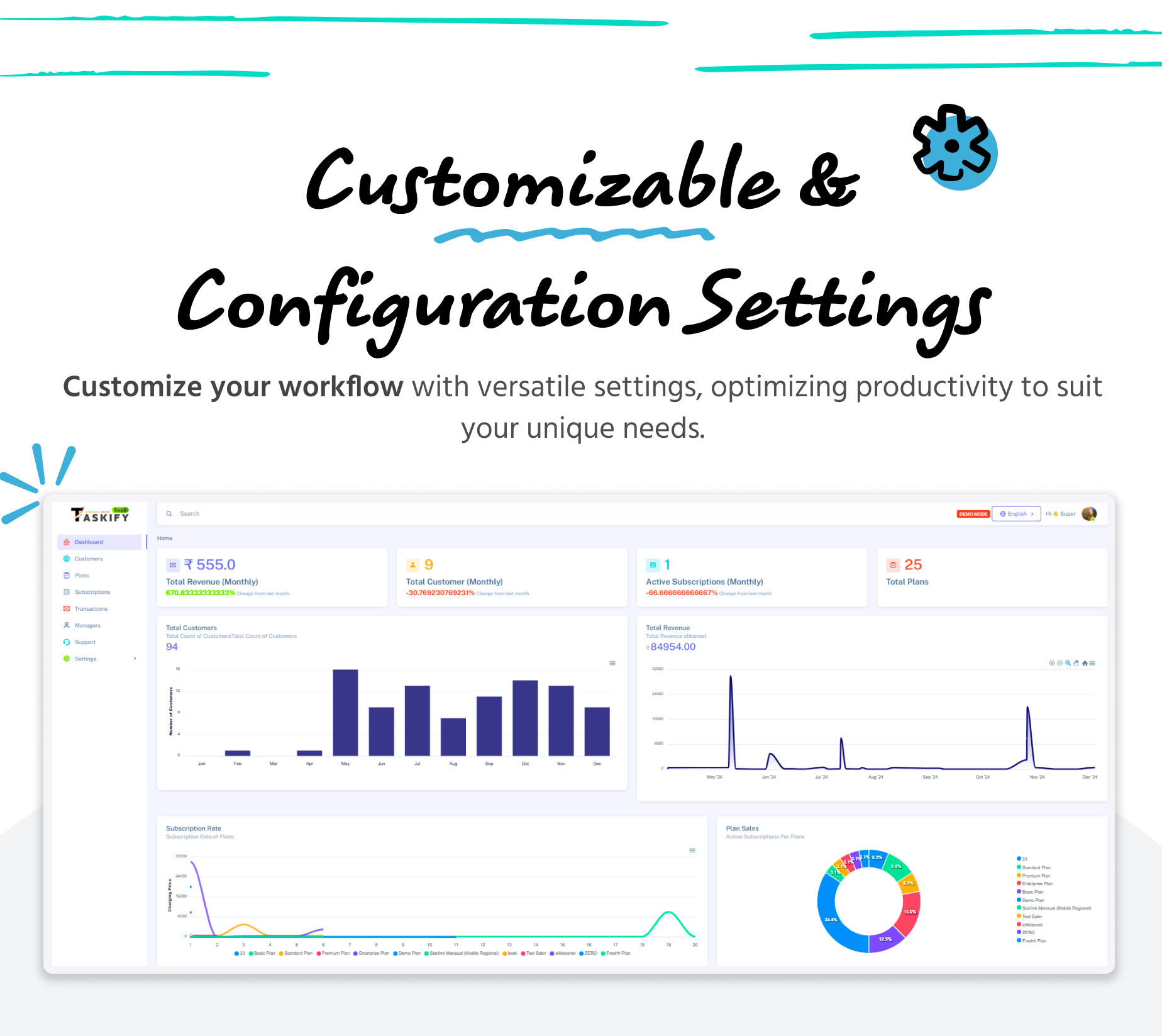 Customisable and configurable settings - Admin panel - Taskify SaaS - Project Management, Task Management & Productivity Tool
