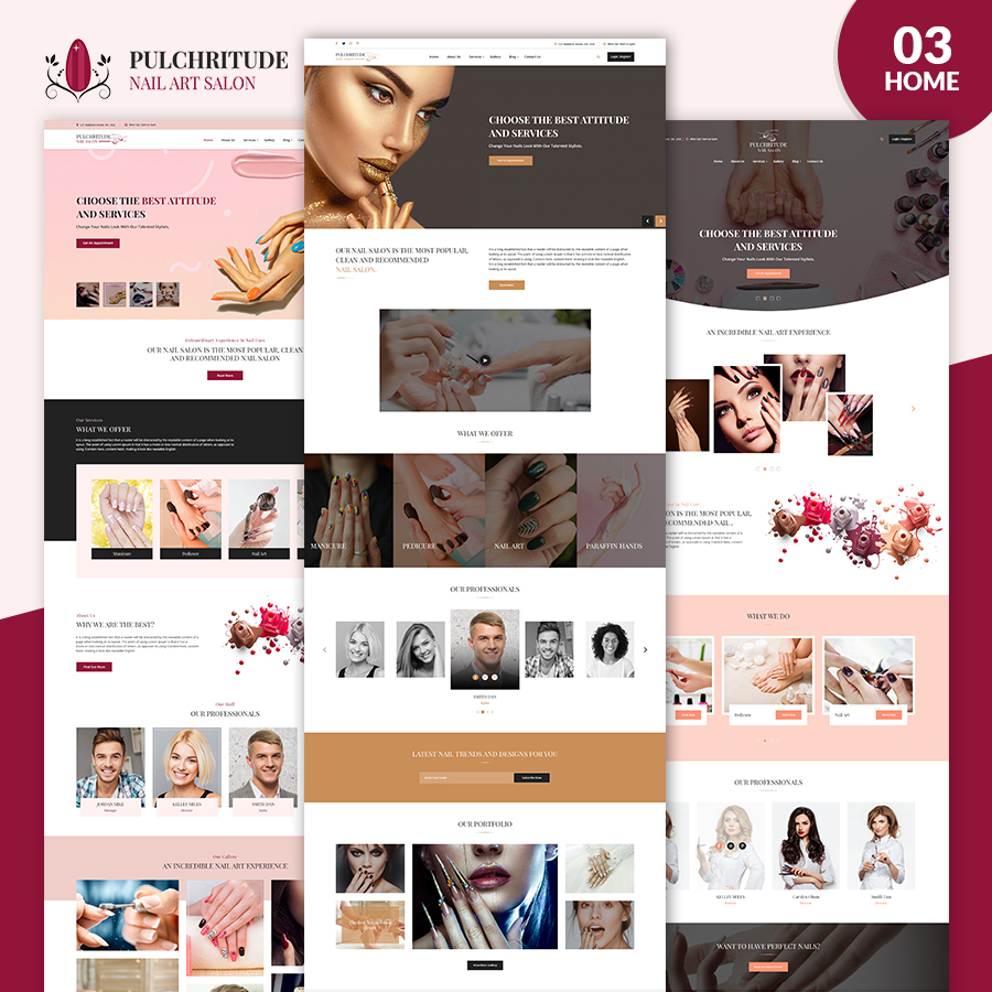 Pulchritude Nail art salon and booking PSD Template - 1