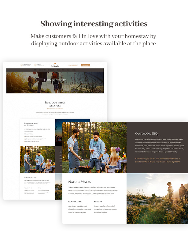 Ami Homestay Hotel Booking WordPress Theme - Interesting Activities Shown in One Page
