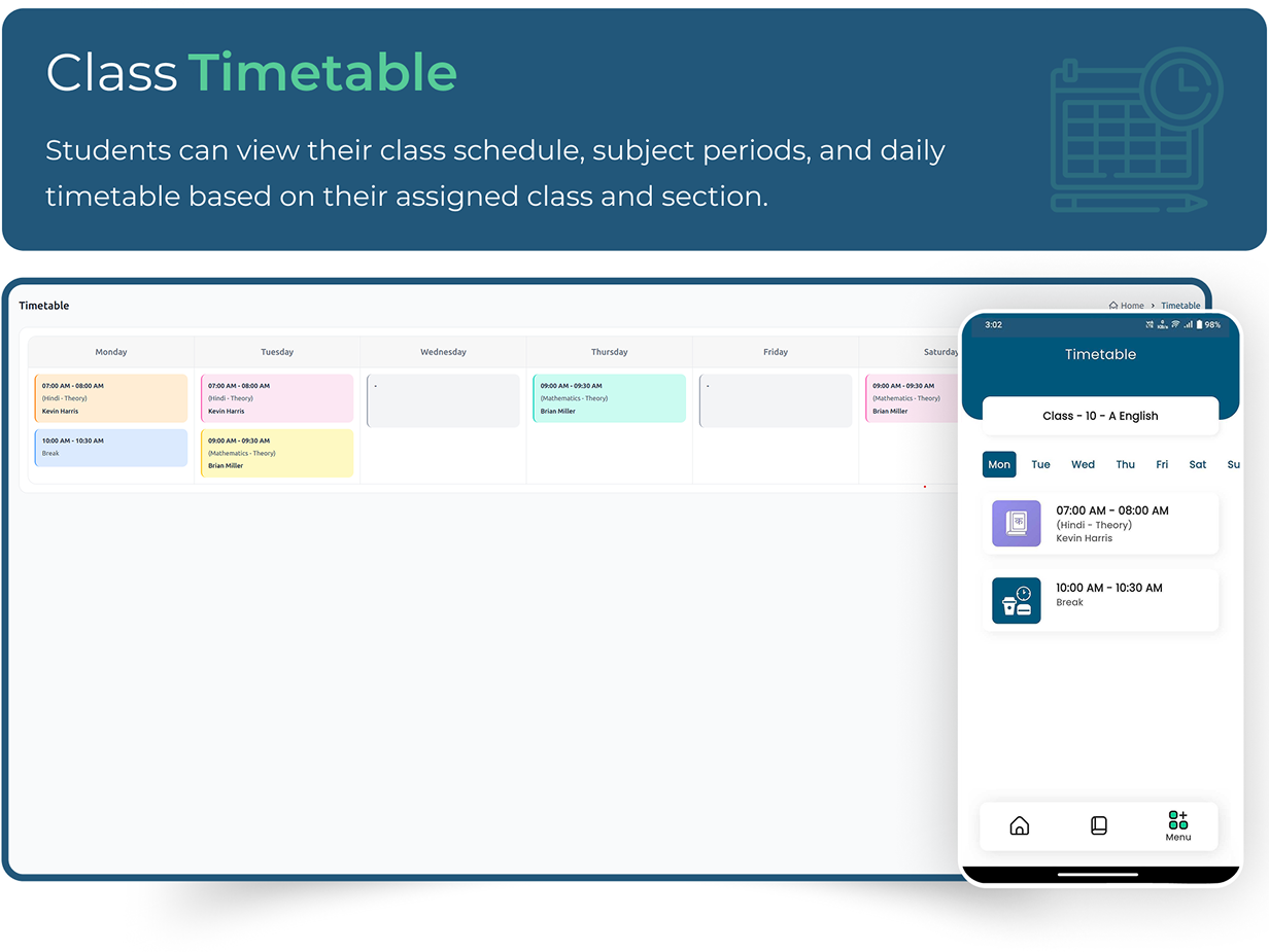 Class timetables - Online school management software