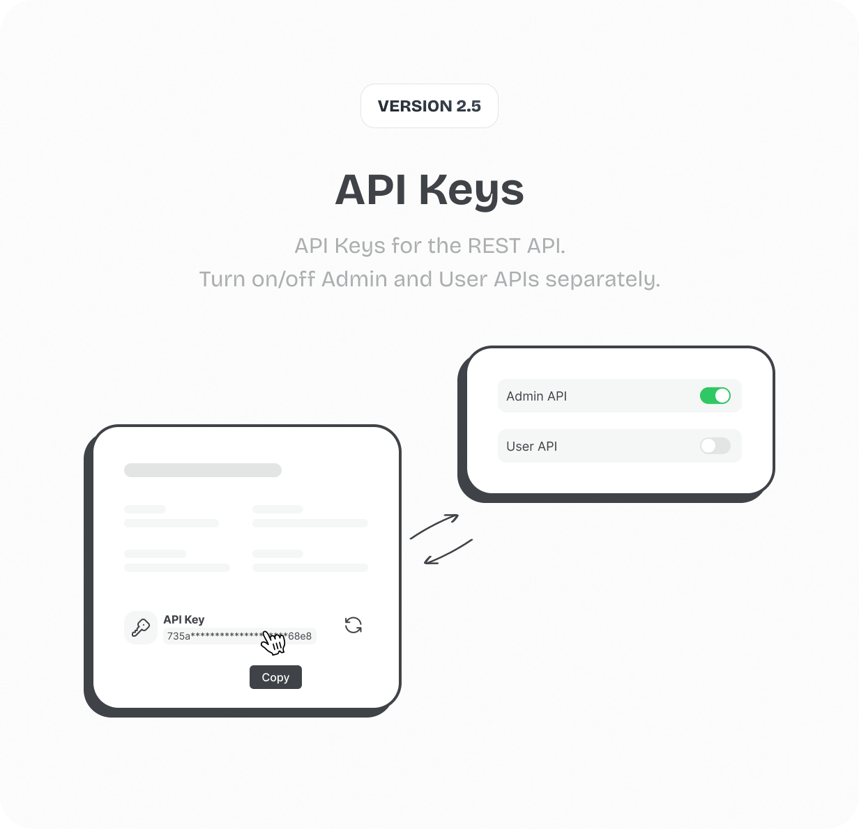 API Keys for the REST API. Turn on/off Admin and User APIs separately @heyaikeedo #aikeedo