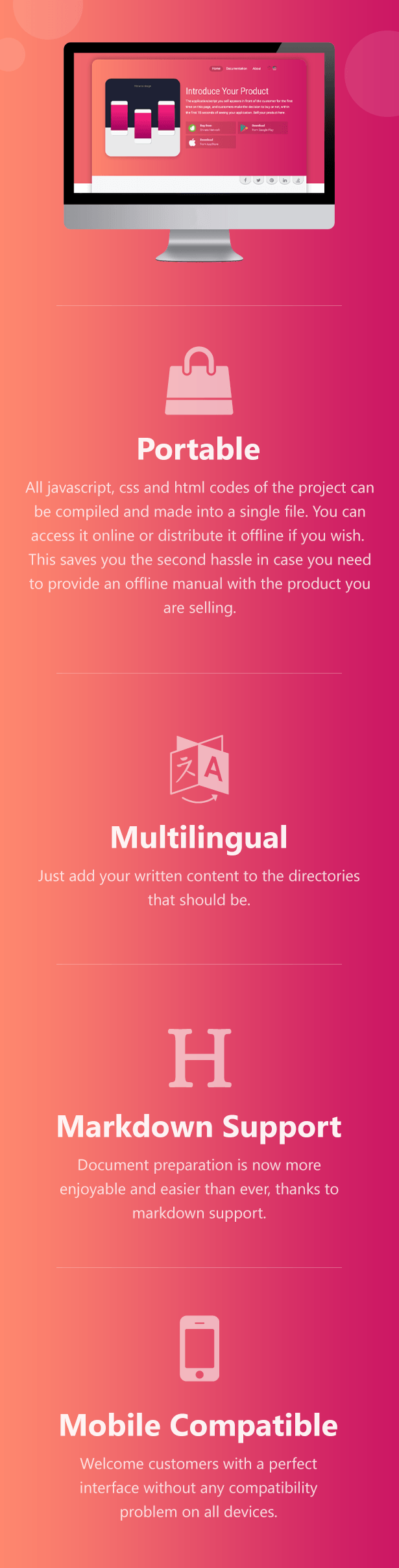 MarketPlace is a portable, multilingual, markdown supported, mobile compatible product/software introducing solution.