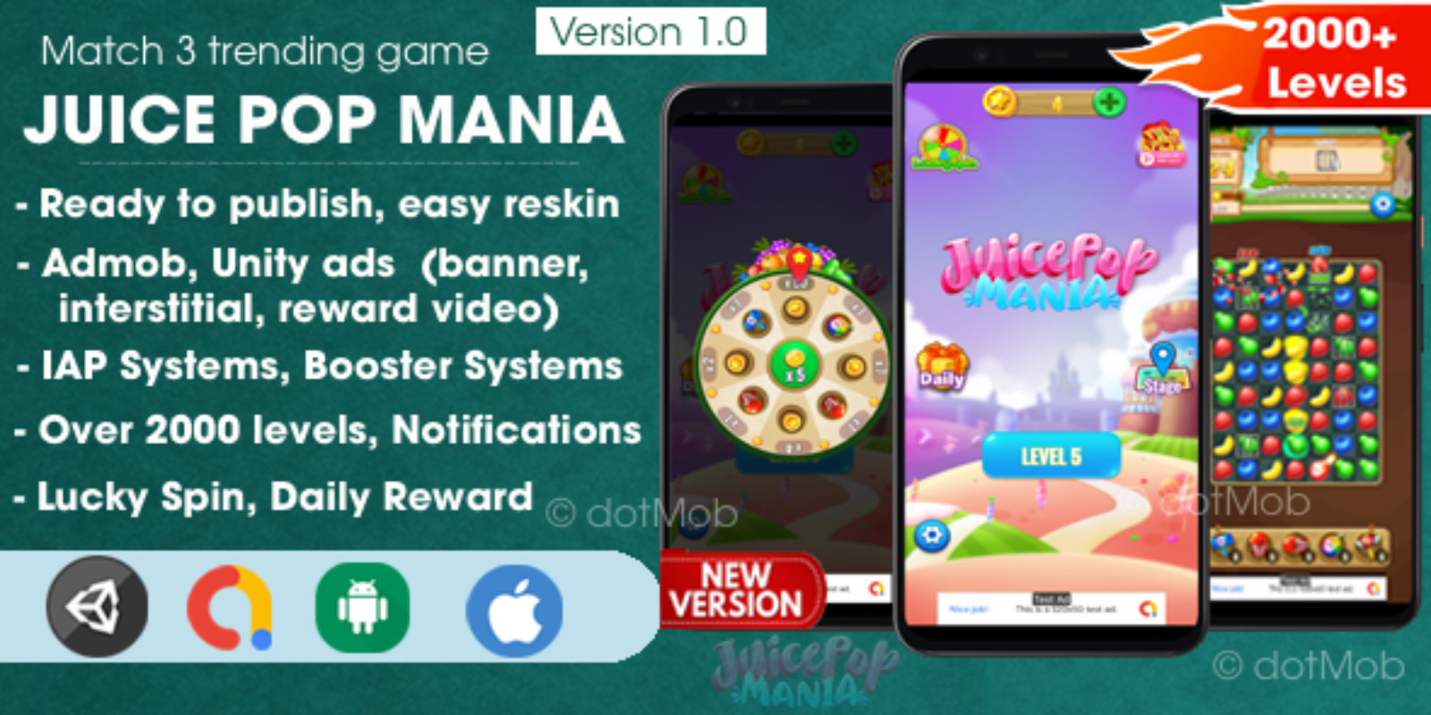 Juice Pop Mania - Match 3 Game Unity Project