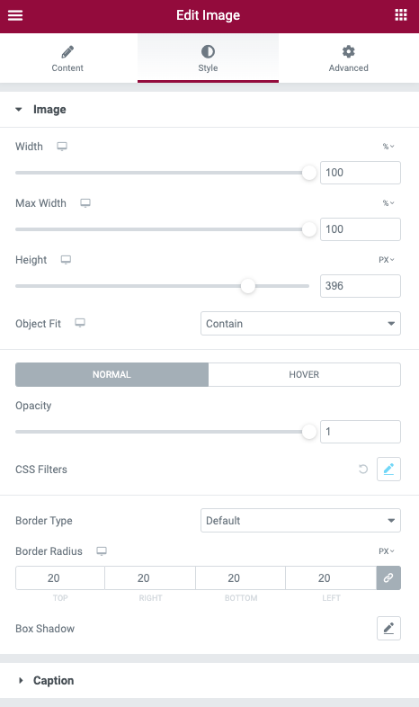 Guia Estilo para widget de imagem nativa Elementor