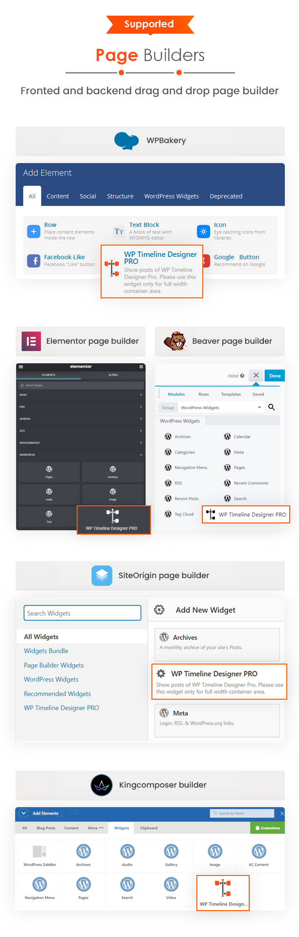 WP Timeline Designer plugin Page builder Support