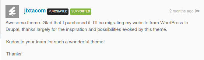 Zaira Drupal theme testimonial