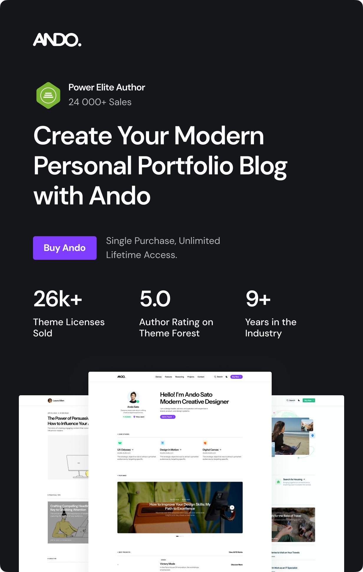 Ando - Performance Optimized WordPress Blog and CV Theme for Creative Professionals