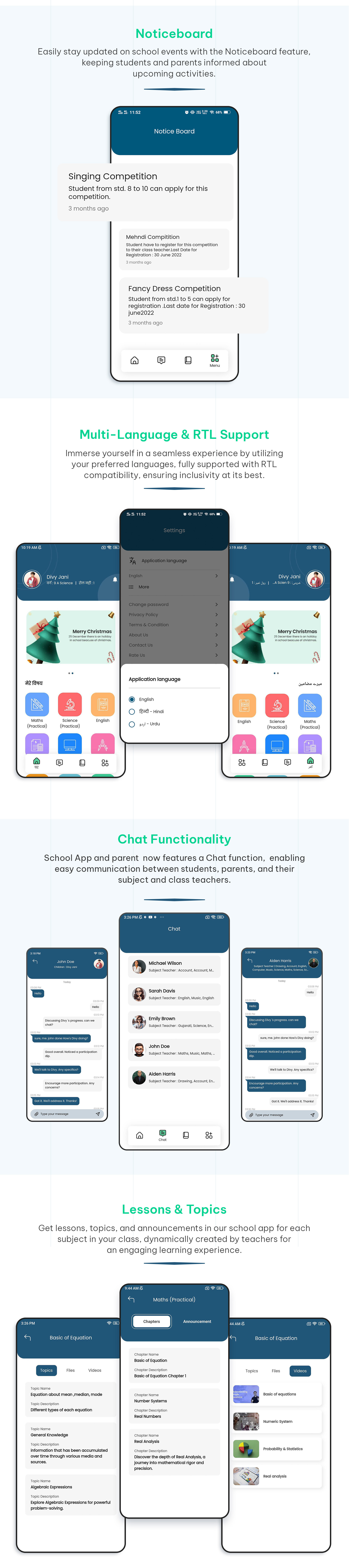 Noticeboard, Multilingual, RTL support - Online school management system