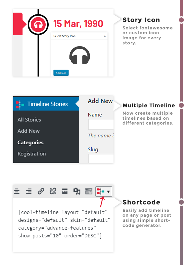 Cool Timeline Pro WordPress 的水平和垂直时间轴插件