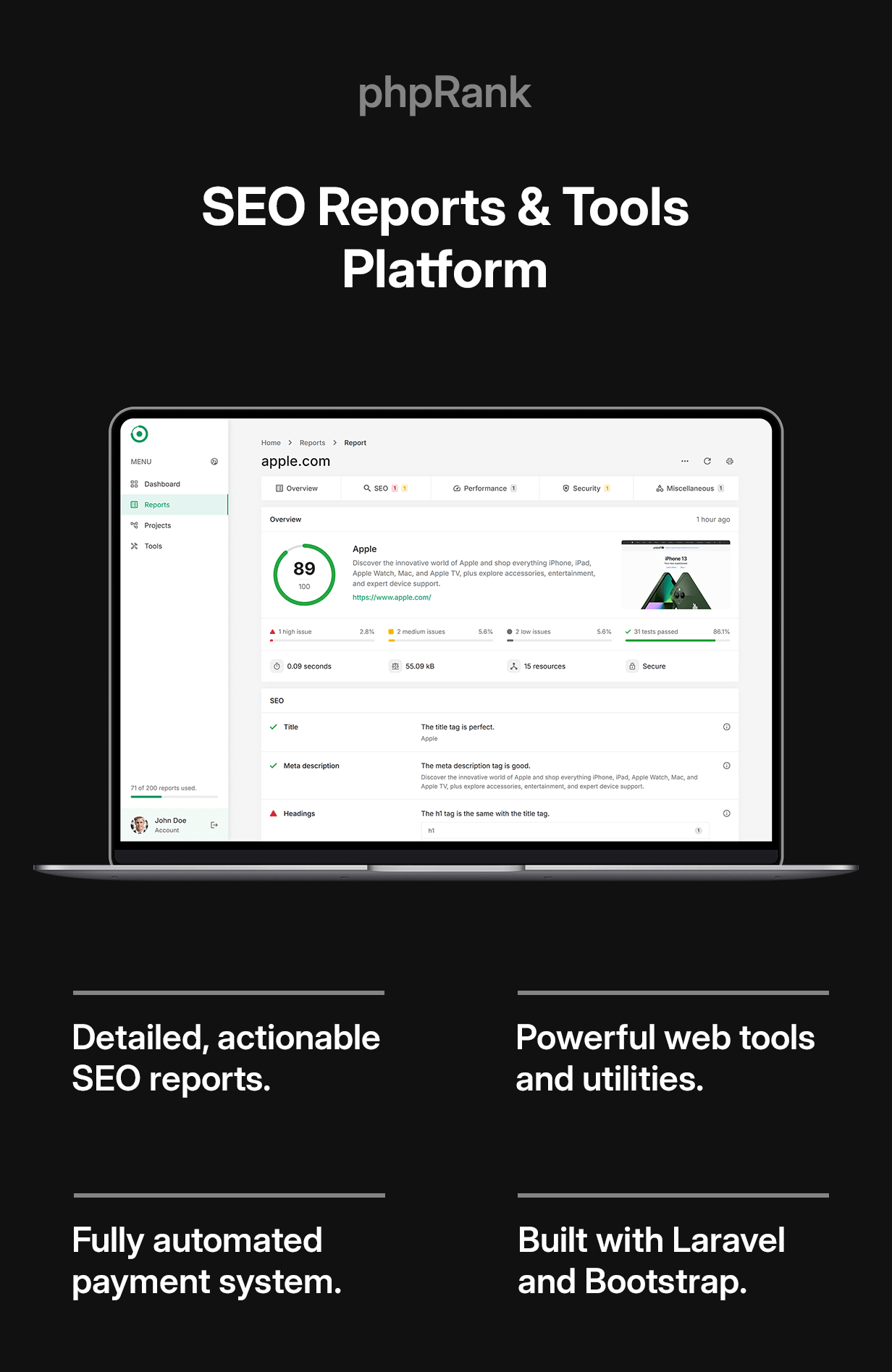 phpRank - SEO Reports & Tools Platform (SaaS) - 1