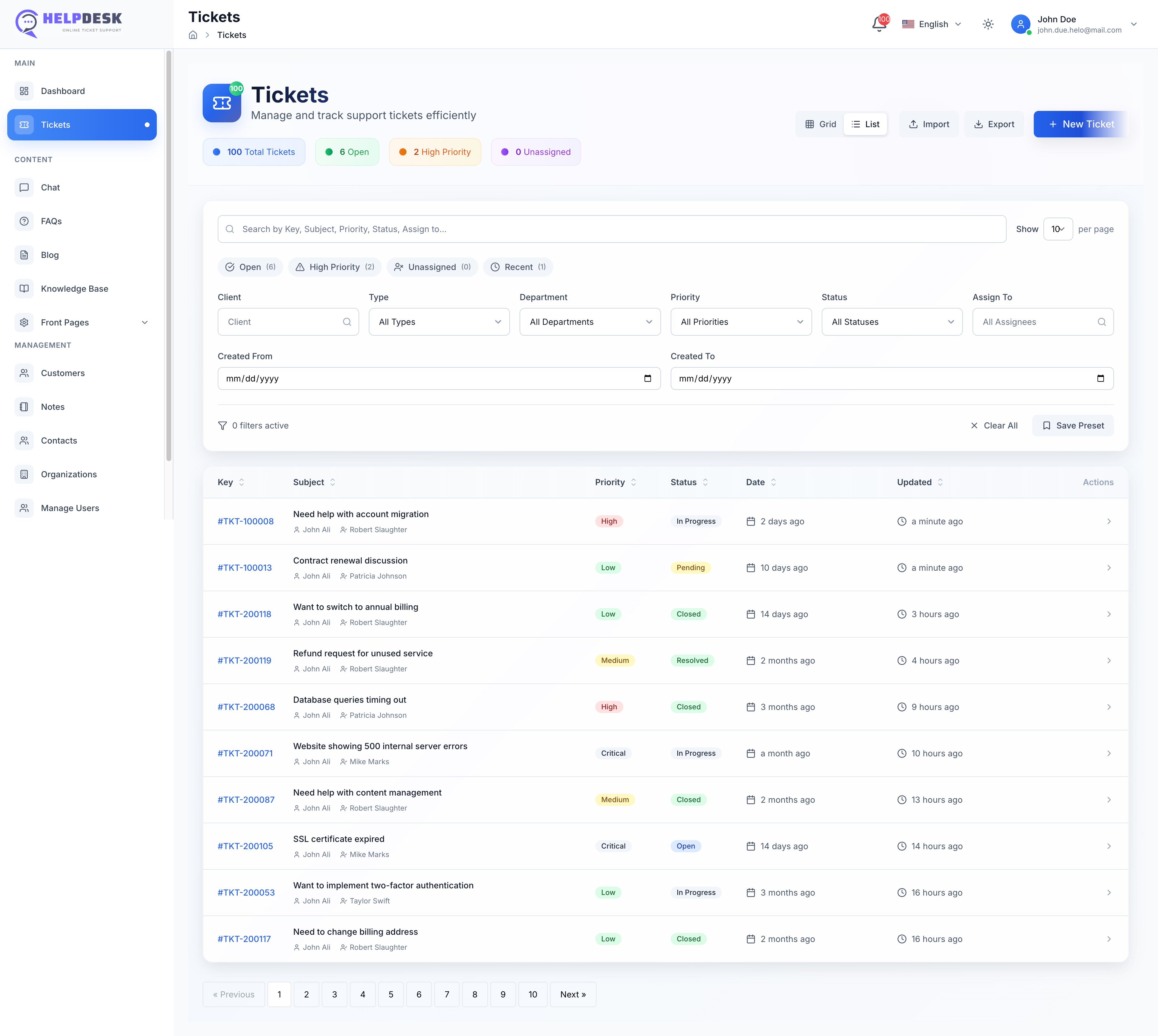 Advanced Ticket Management Interface