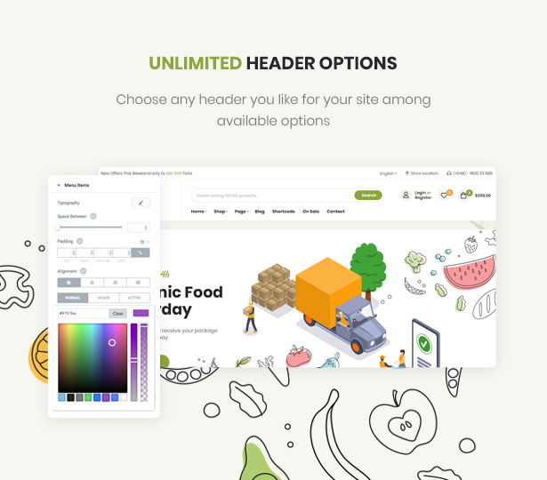 Efway Food Store WordPress Theme Multiple Header Styles
