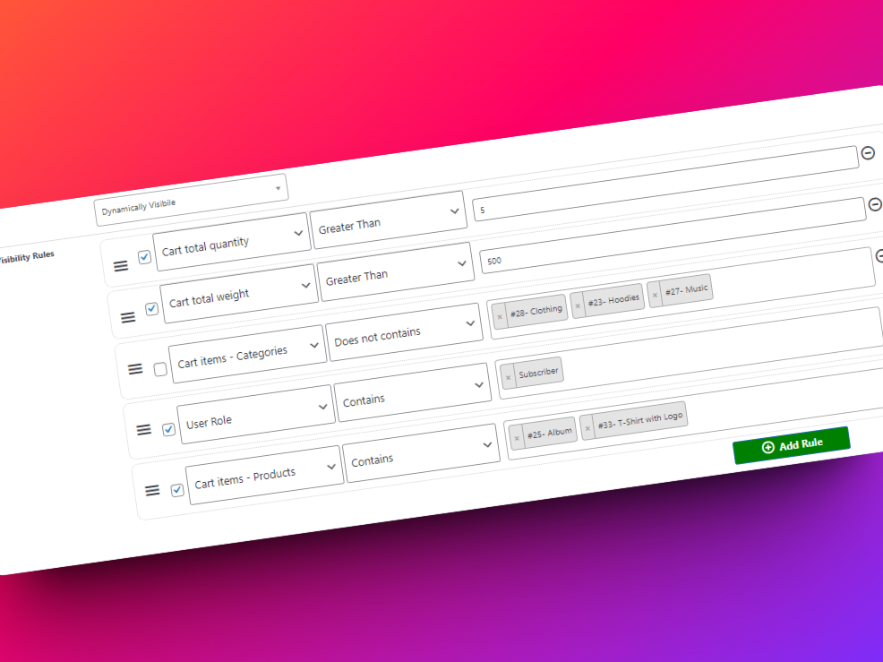 Ödeme alanını dinamik koşullara göre göster