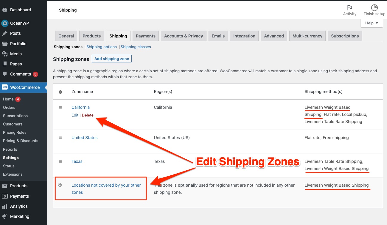 Shipping Zones WooCommerce