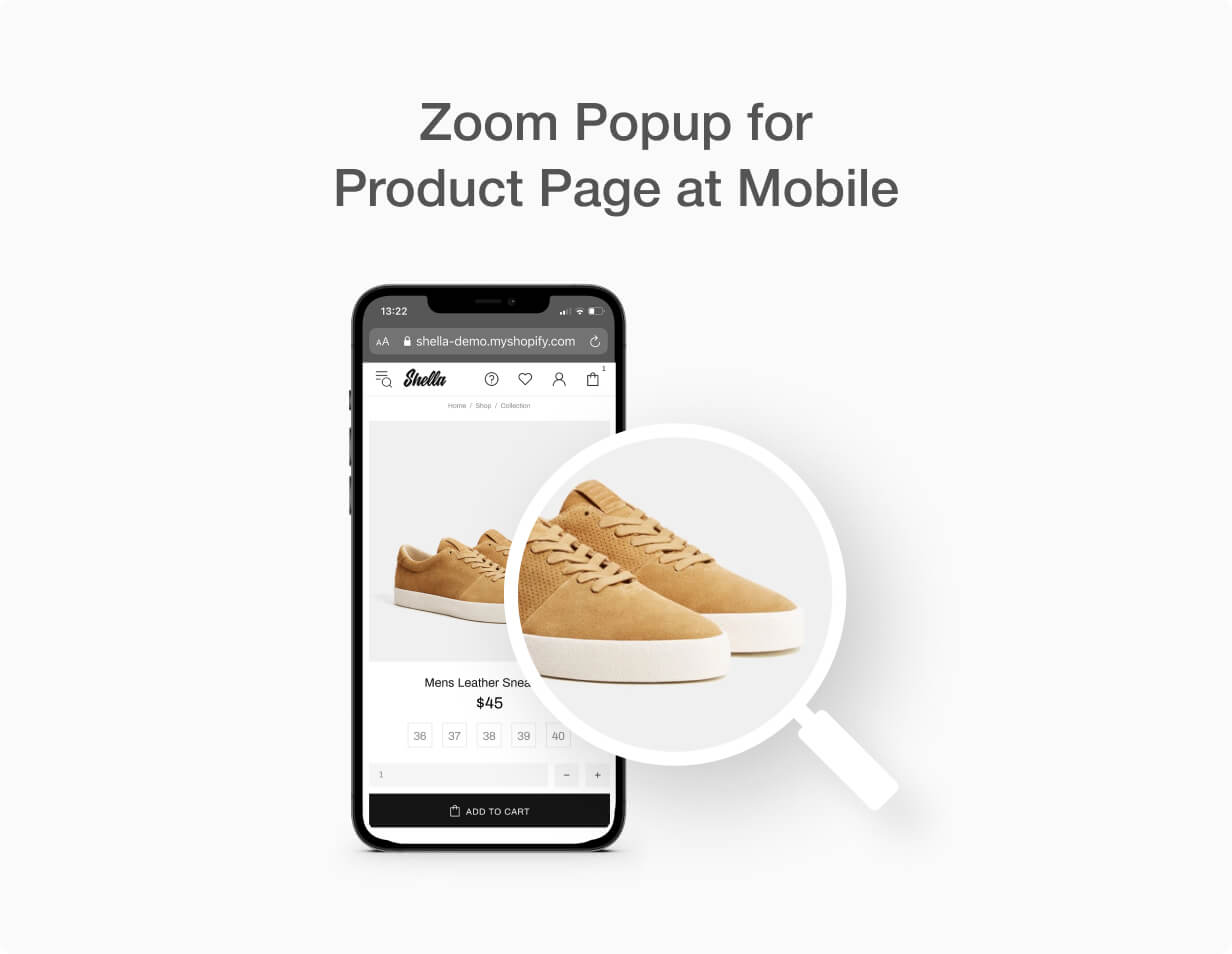 Zoom pour la galerie de produits sur mobile