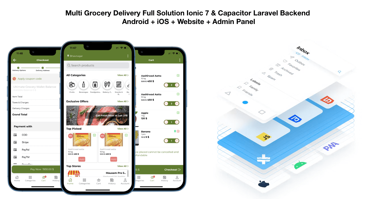 grocery / delivery services / ecommerce multi vendors(Android + iOS + Website) ionic 7 / Laravel - 1