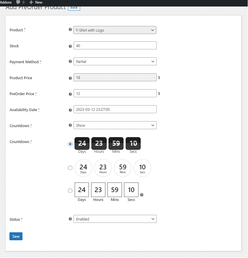 WooCommerce Pre Order - Add PreOrder Product