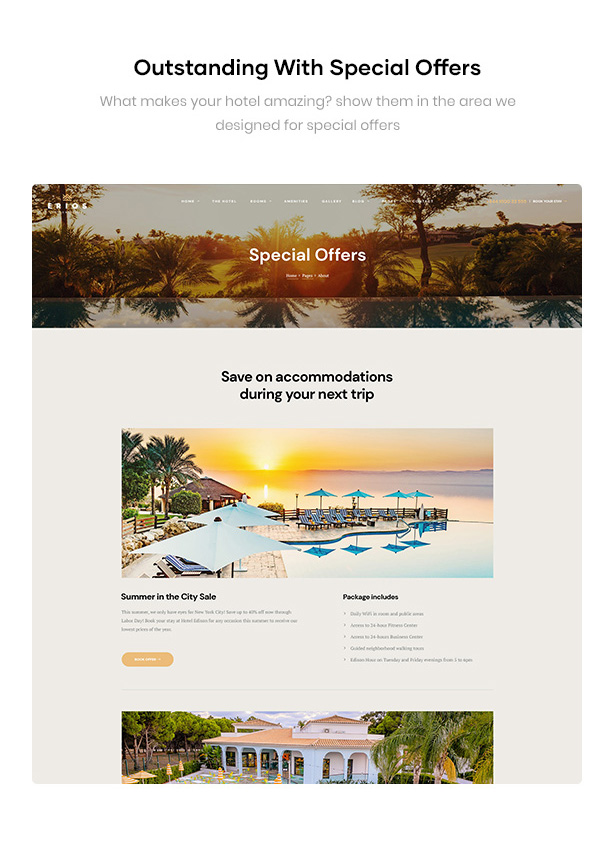 Erios Hotel WordPress Theme Special Offers