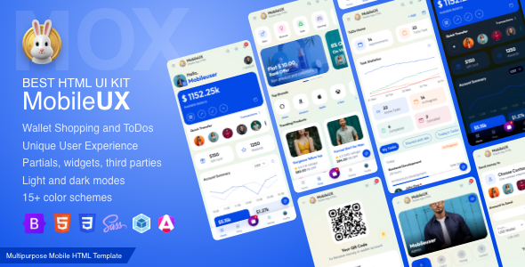 MobileUX Wallet Shop ToDos Multipurpose Mobile App Bootstrap 5 HTML Template Angular 19 UI Starter Kit