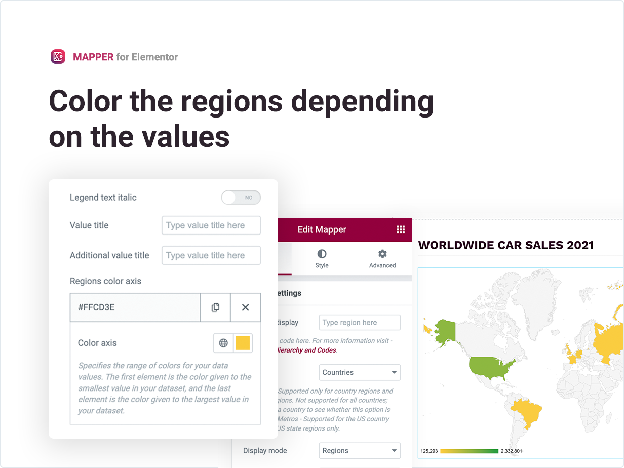 Color the regions depending on the value