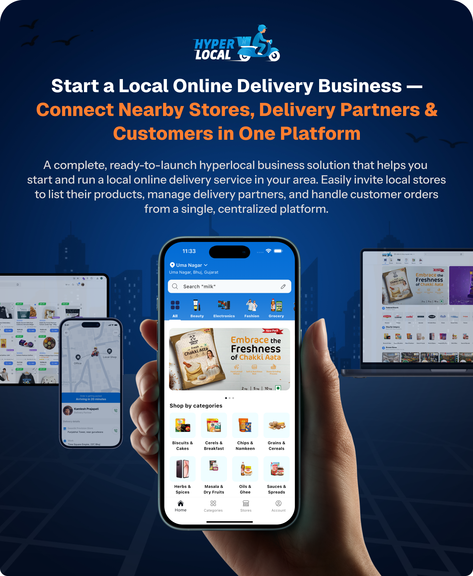 Hyperlocal - Multivendor eCommerce, Grocery, Food, Pharmacy Flutter Delivery app - Admin & Website