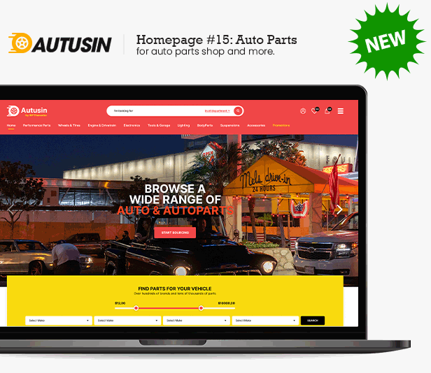 Autusin 中的新设计已准备就绪 - 汽车零件店，Moto Store WooCommerce WordPress 主题
