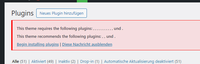 Screenshot 1: Error message in the plugin section