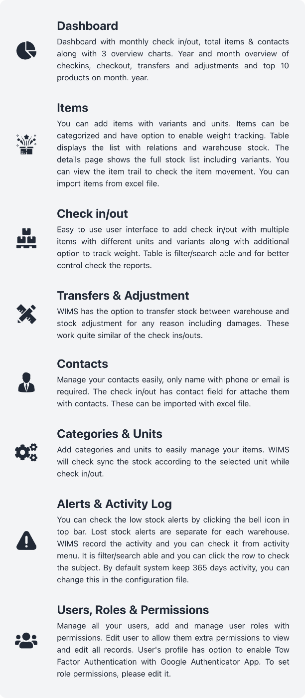 WIMS Features Summary